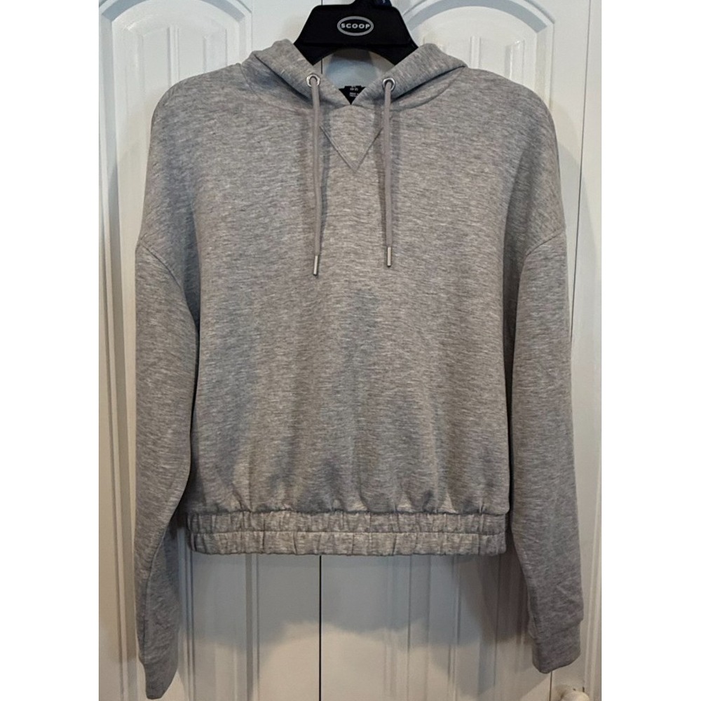 Scoop Scuba Pullover Hoodie XS 0-2 Heather Gray Cropped Relaxed Athleisure